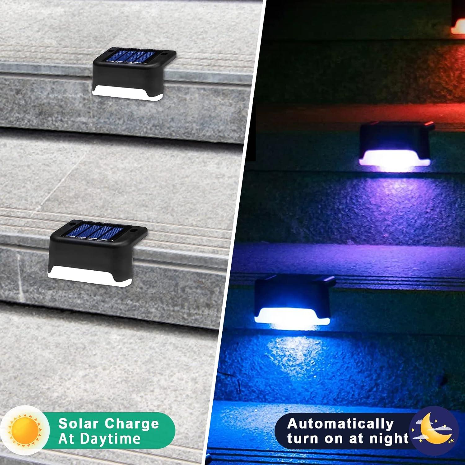 K.E.J. Solar Pool Side Lights Color Changing Solar Deck Lights Outdoor LED Step Light Waterproof Pool Accessories Decor for Stairs Fence Yard Driveway Pathway Yard Backyard Garden (Black-Color, 8)