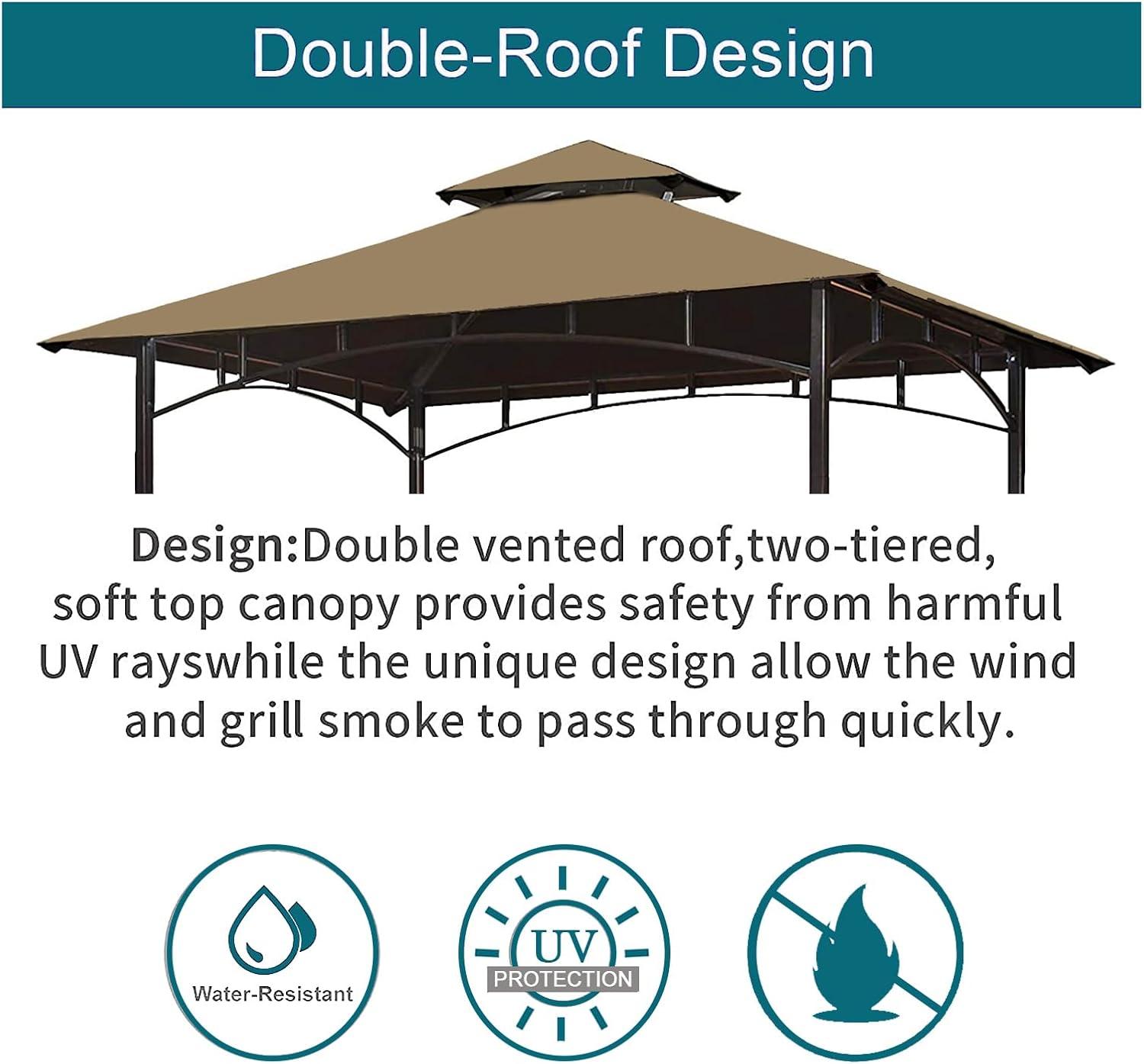 Khaki Double Tiered Grill Gazebo Replacement Canopy Top