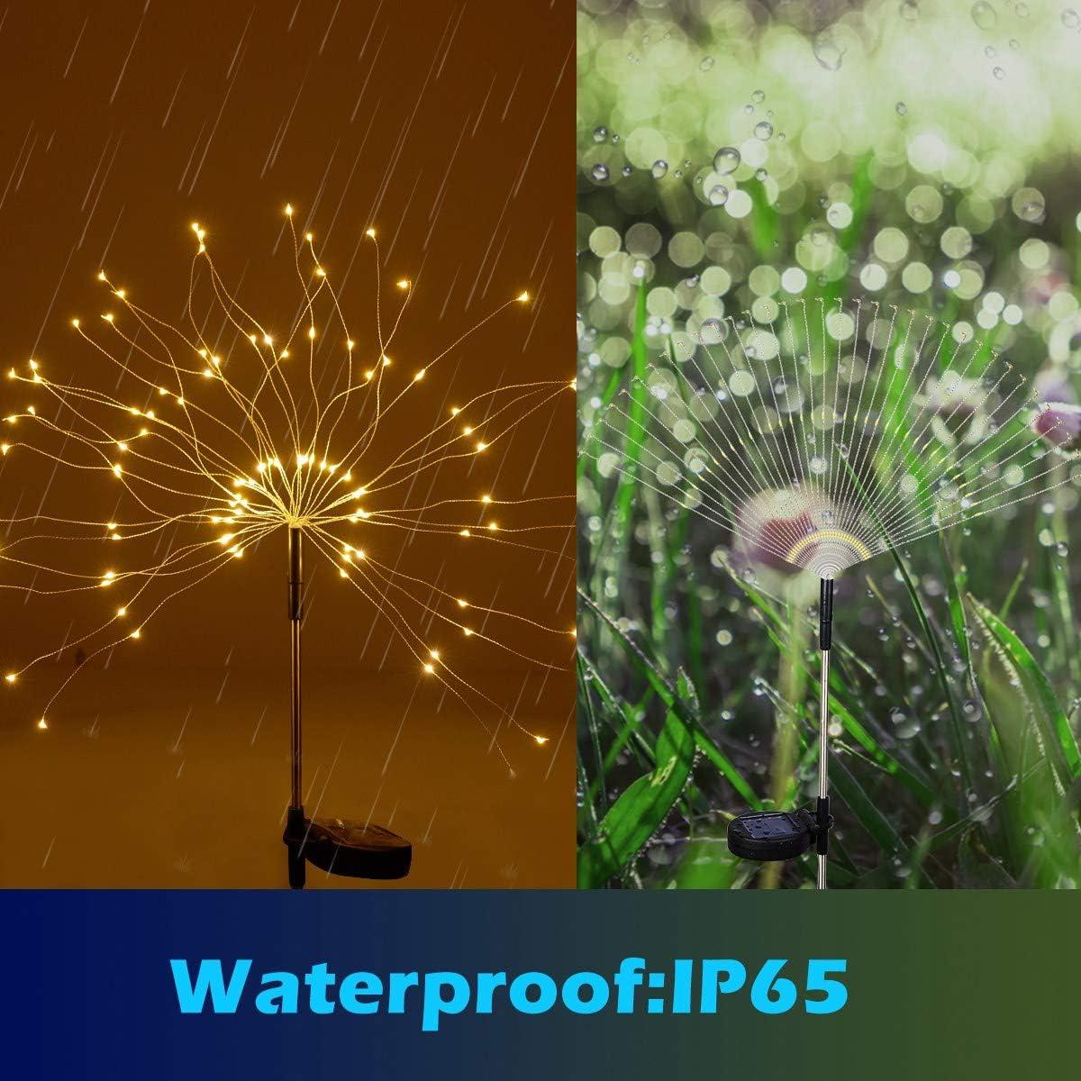 Christmas Outdoor Garden Decorative Lights, Solar Firework Lights 105 LED Powered 35 Copper Wires, DIY Flowers Fireworks Stars for Walkway Pathway Backyard Christmas Party Decor (Warm White 2 Pack)