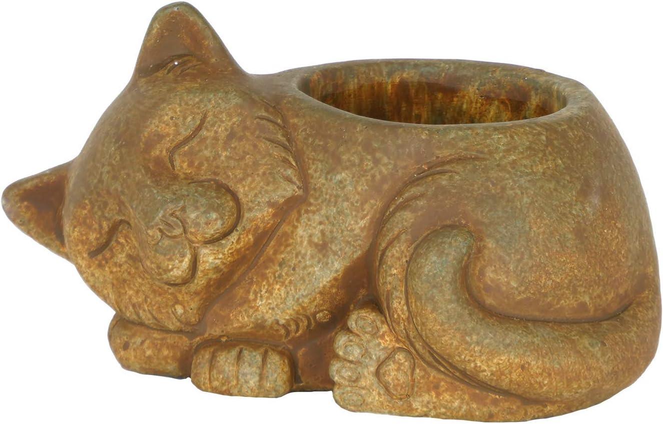 Classic Home and Garden Cement Buddies Indoor/Outdoor Planter with Drainage Hole, Sleeping Cat, Rust Brown, Small, 7in