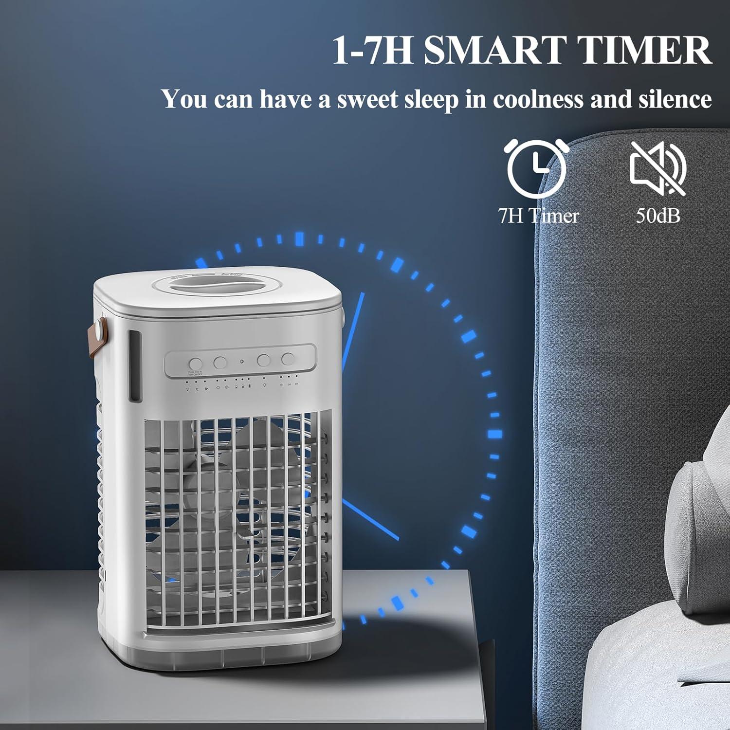 Portable Air Conditioners, 3-1 Mini Evaporative Air Cooler w/Remote, 1.2L Water Tank & 2 Ice Packs, 1-7H Timer, 5400mAh Battery With USB Charging, Personal Fan For Desktop Home Office Outdoors