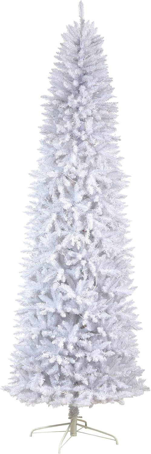 Nearly Natural 9-ft Slim White Artificial Christmas Tree with 600 Warm White LED Lights and 1860 Bendable Branches