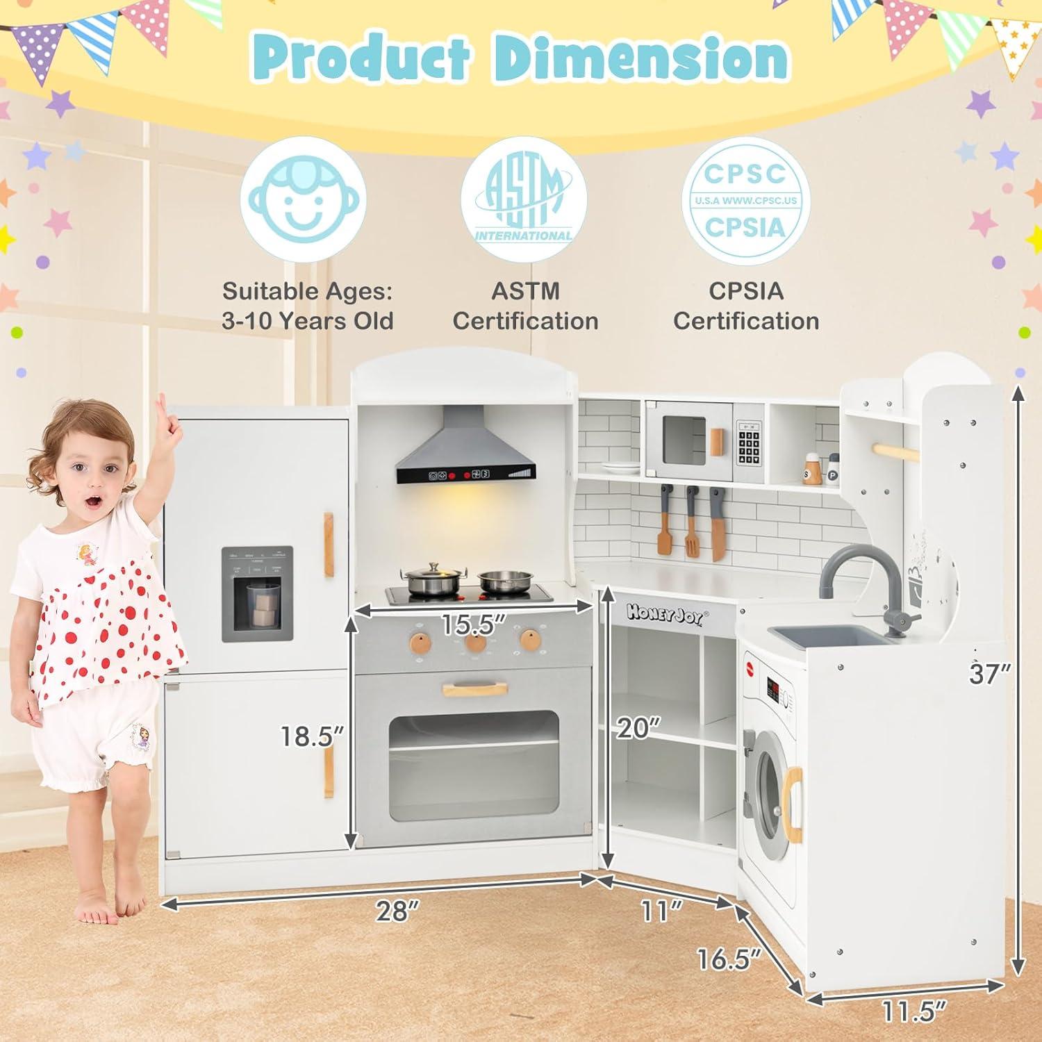 YYAo Kids Kitchen Playset, Pretend Play Kitchen for Toddlers, Toy Kitchen Set, Corner Kids Play Kitchen with Washing Machine and Ice Maker Gift for Boys Girls