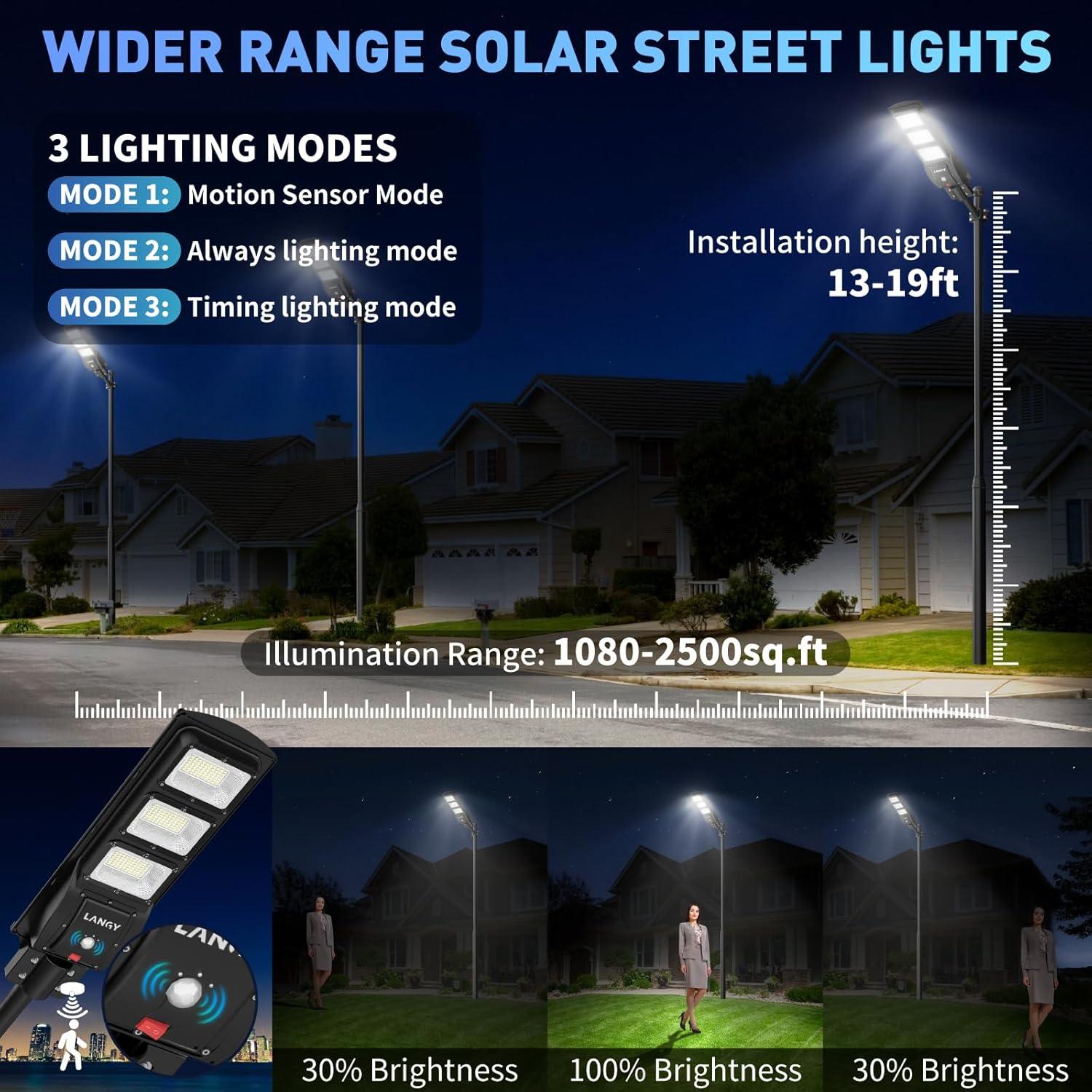 2 Pack 90 W Led Solar Street Lights Outdoor,180 LED High Lumes W/Light Control &PIR Motion Sensor, Dusk to Dawn Security Led Street Light for Square,Yard, Garden,Basketball Court-LANGY