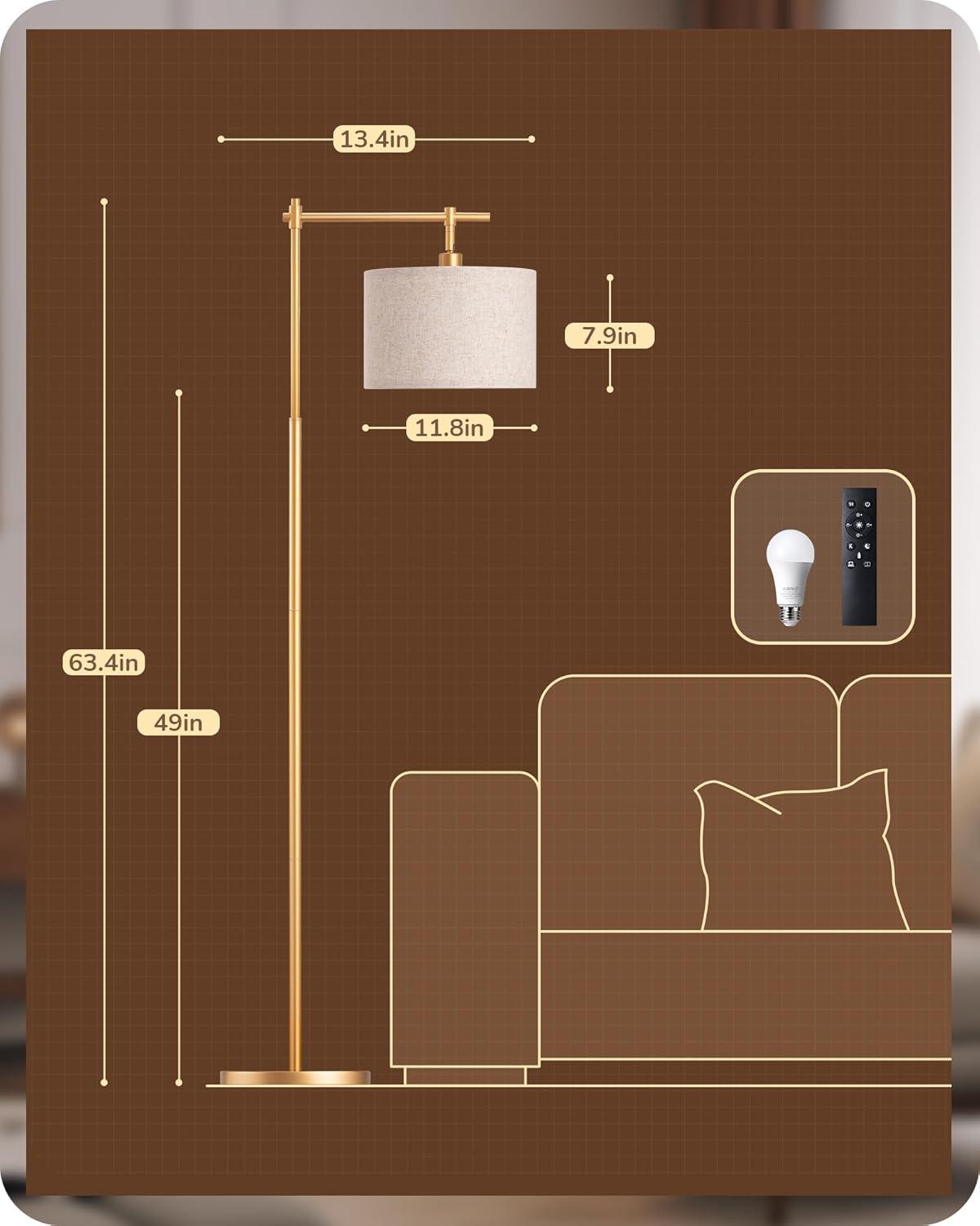 EDISHINE Modern Metal Arc Floor Lamp for Living Room, Gold Standing Lamps with Foot Switch for Bedroom, Office, Home Decor, Lighting