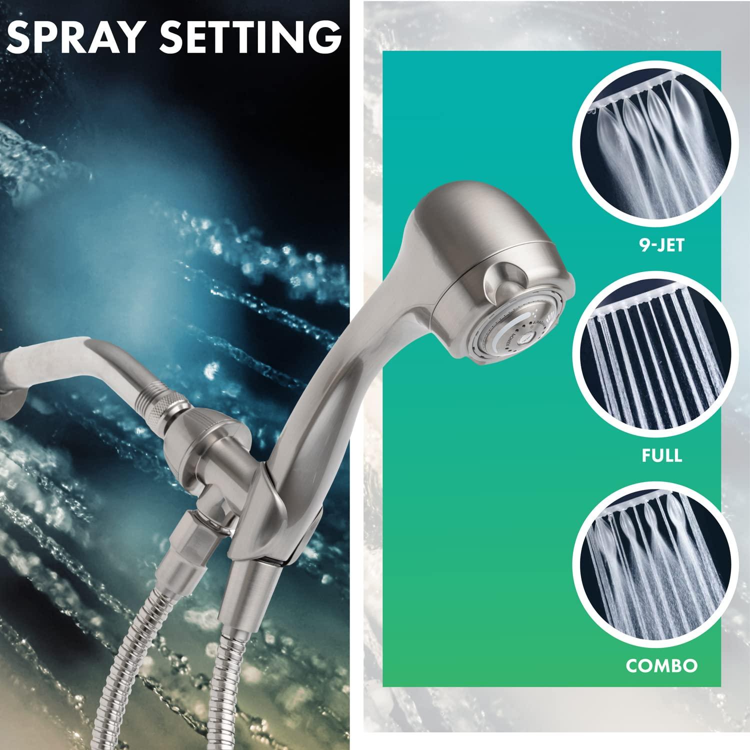 Brushed Nickel Wall Mounted Handheld Shower Head with Adjustable Jet Spray