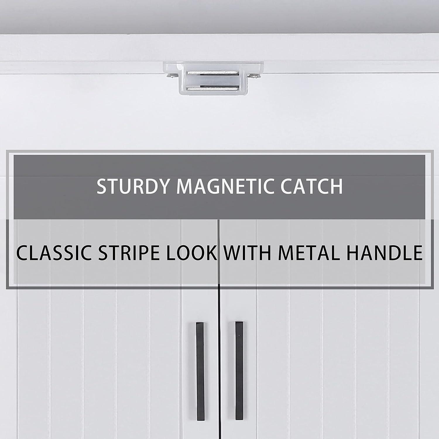 MUPATER Bathroom 67" Storage Cabinet Organizer with Shelves and Doors, Small Freestanding Toilet Shelf Space Saver with Anti-Tip Design and Adjustable Bottom Bar, White