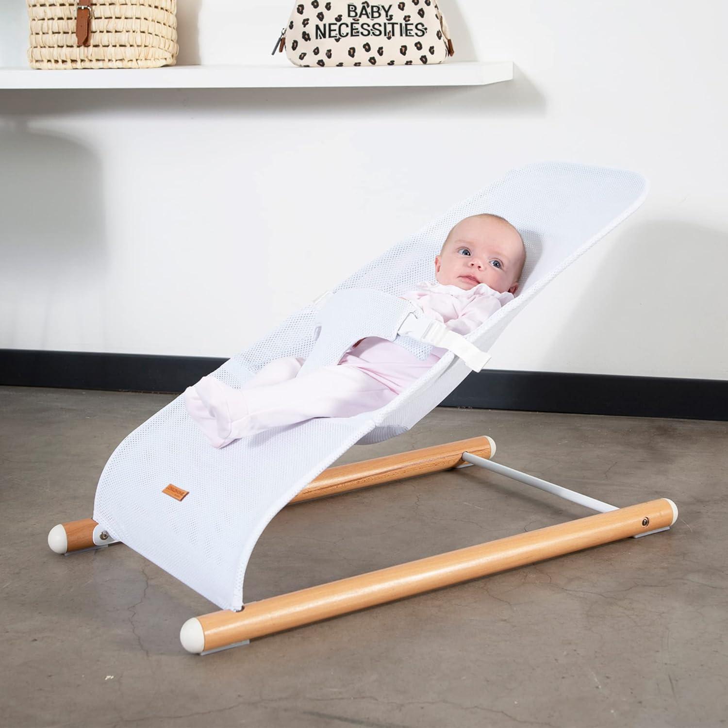 White Beechwood and Mesh Baby Bouncer Lounger