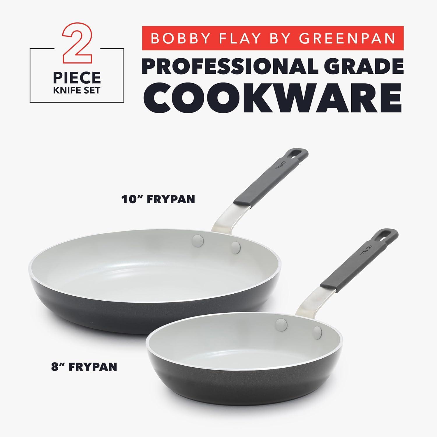 Bobby Flay 2pk (8" & 10") Ceramic Nonstick Aluminum Fry Pan Set Graphite Gray: Dishwasher-Safe, Lifetime Warranty