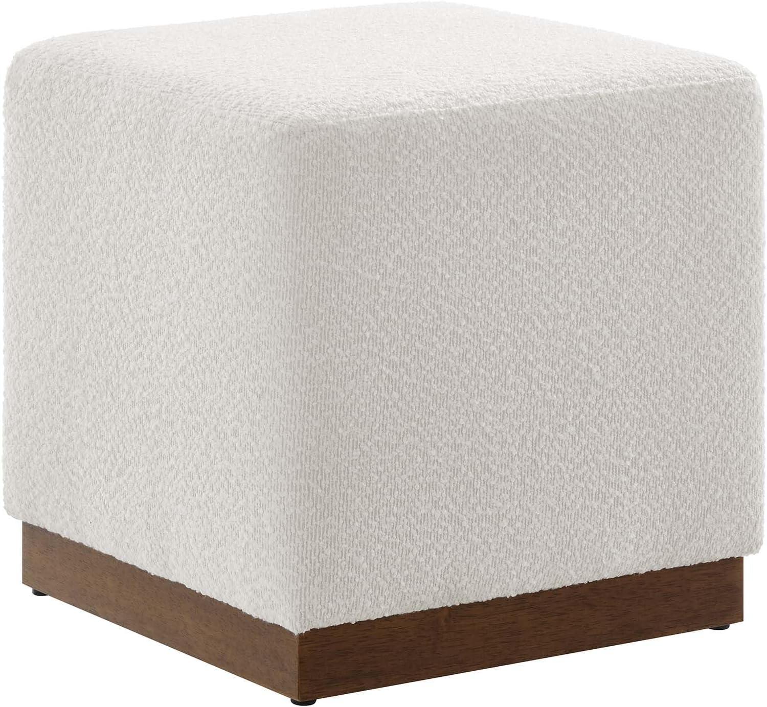 Tilden 17" Square Boucle Upholstered Ottoman with Walnut Base