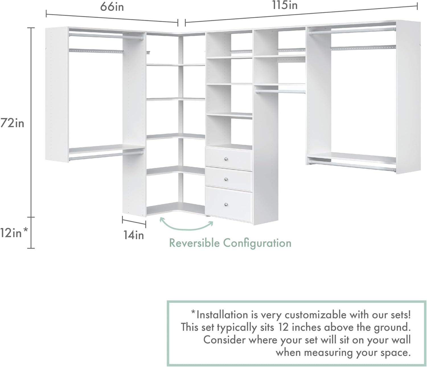 White Wood Ultimate Corner Closet Organizer with Drawers