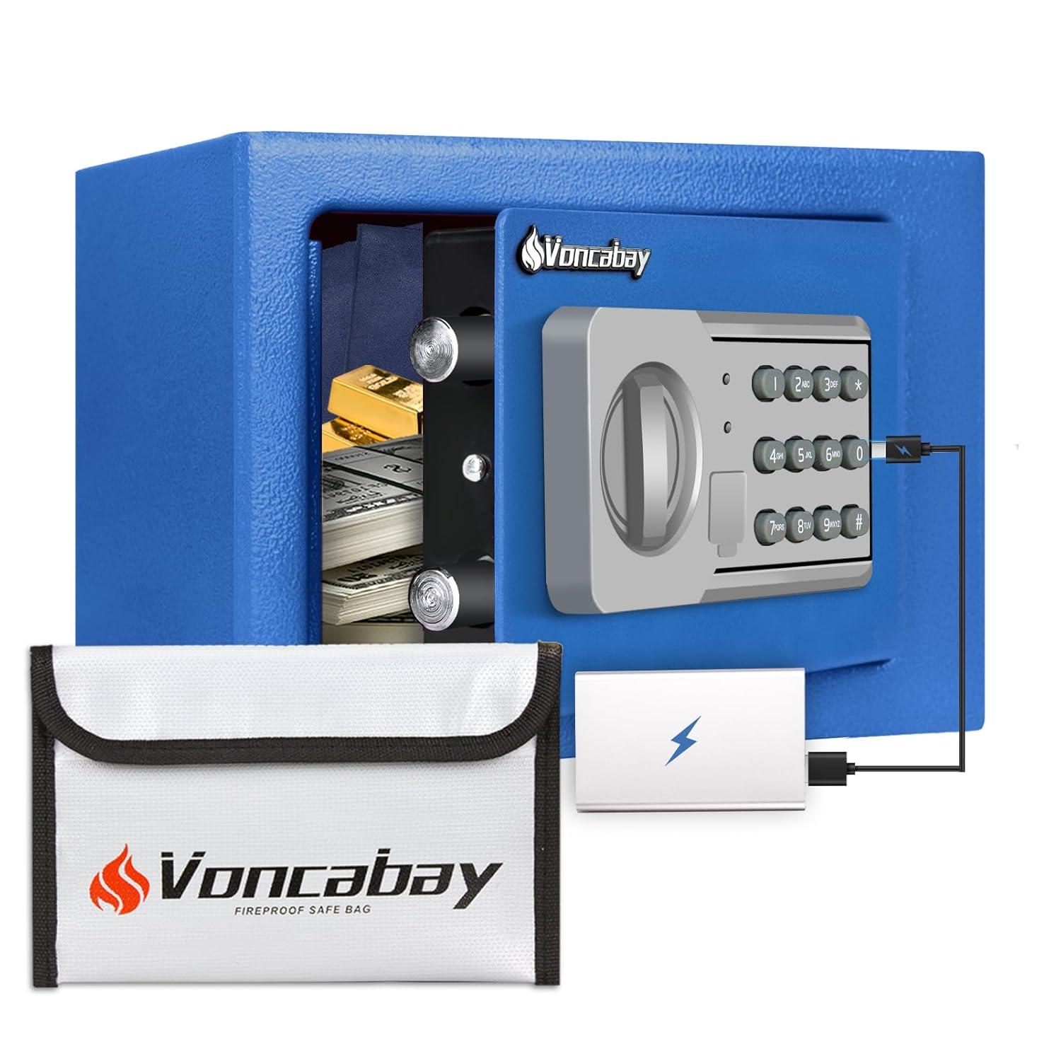 Voncabay Money Safe Box for Home with Sensor Light and Mute Function & Fireproof Security Safe Box with Emergency Power Outlet & with Digital Keypad-khaki