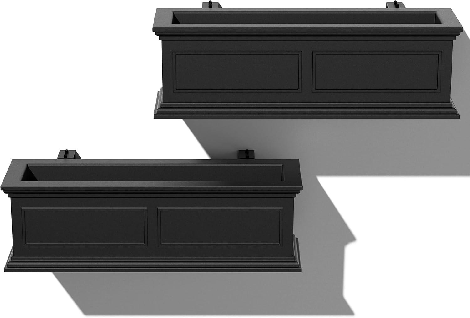 Brixton Estate-Inspired Black Recycled Plastic 36" Railing Planter, 2-Pack