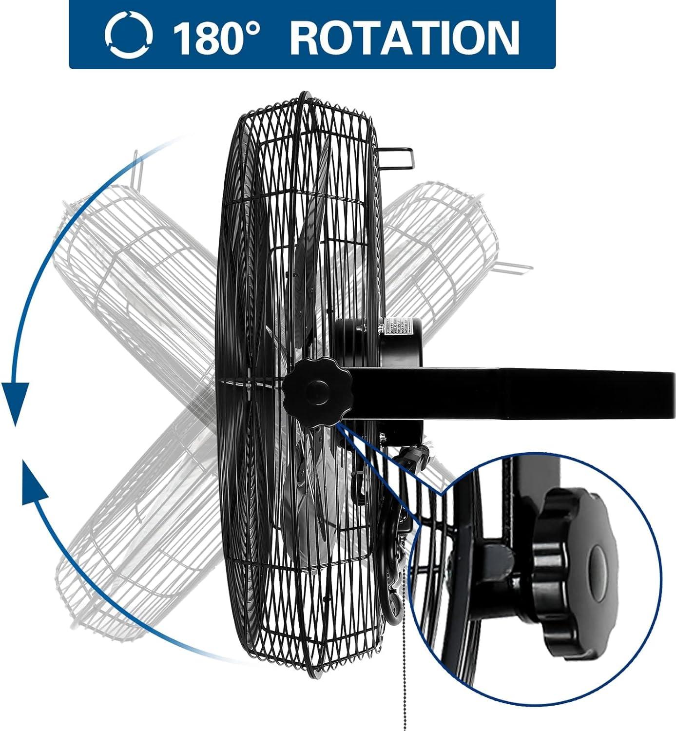 BILT HARD 18" Industrial Wall Mount Fan, 3-Speeds High Velocity Wall Fan with Sealed Motor, 4300 CFM Heavy Duty Metal Barn Fans