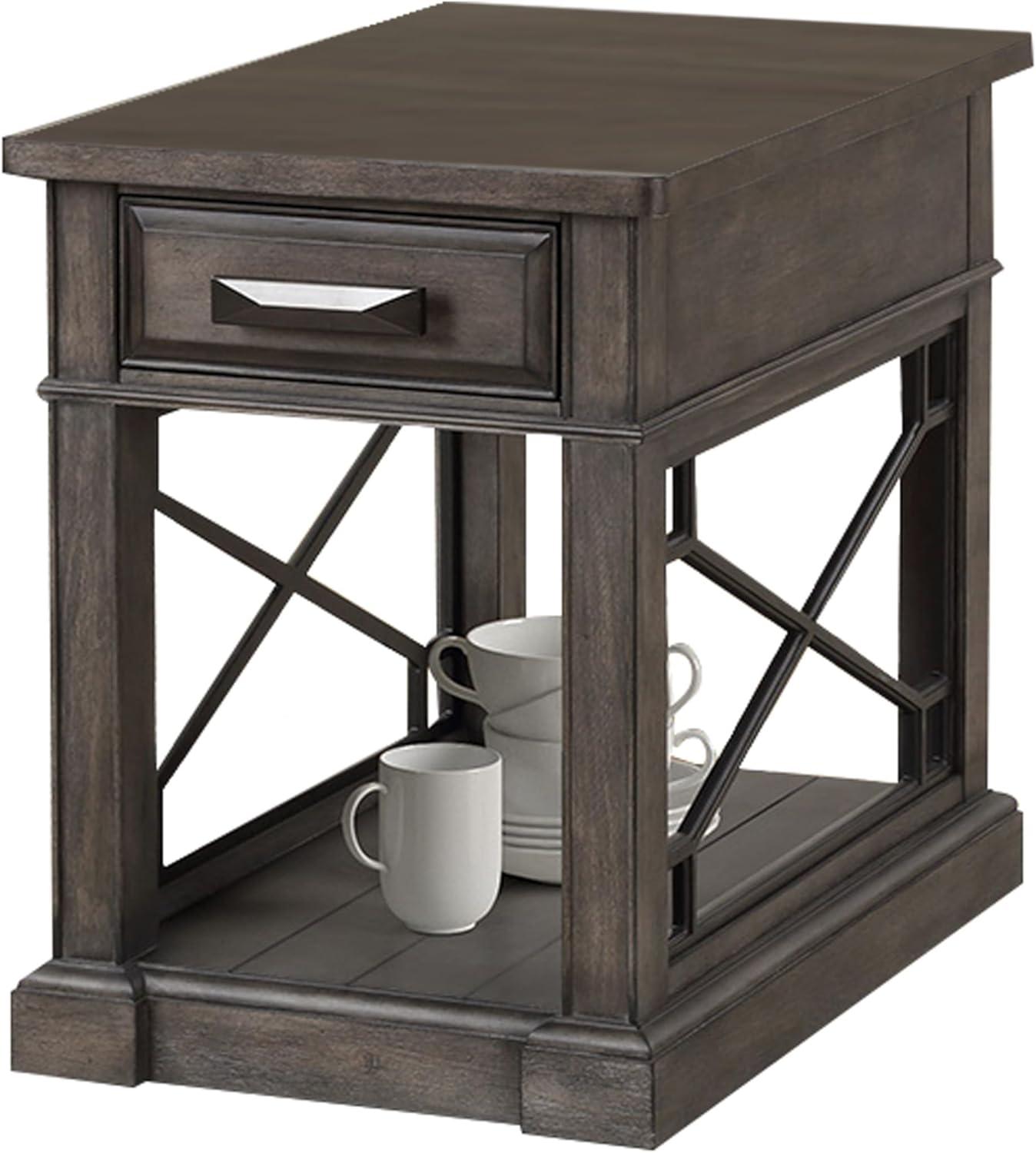 Smokey Gray Poplar Wood Chairside Table with Storage