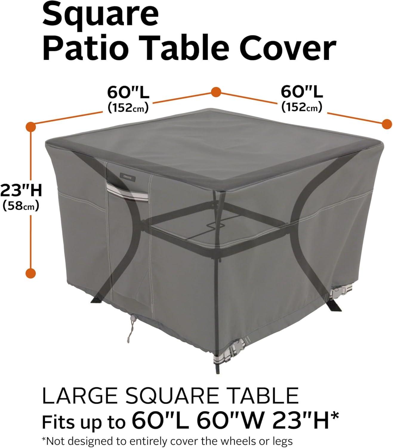 Classic Accessories Ravenna Water-Resistant 60 Inch Square Patio Table Cover