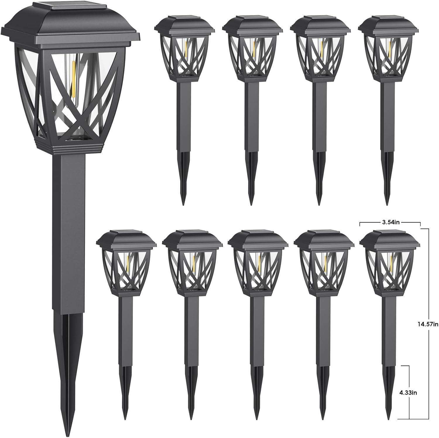 Black Solar LED Pathway Lights with Warm White Glow, 10-Pack