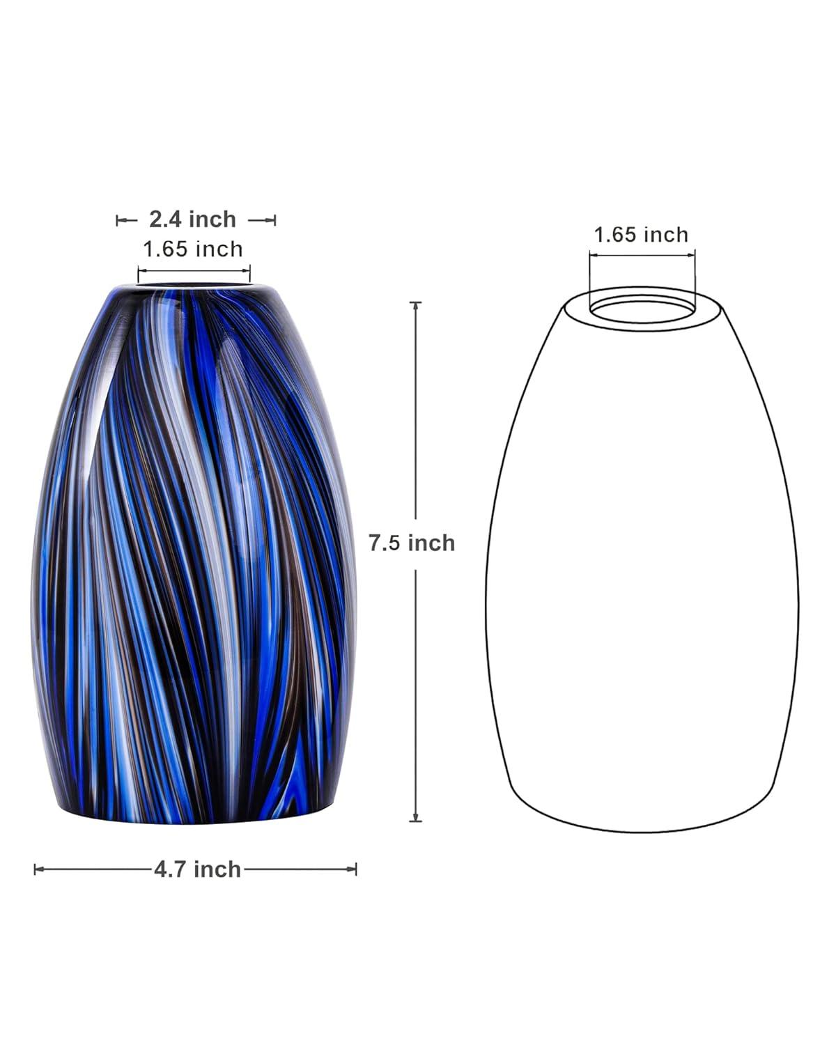 Oval Glass Lamp Shade Only Art Glass Lamp Covers Light Fixture Replacement for Kitchen Island Mini pendant Ceiling Lights Chandelier Hand Blown Glass Shade Replacement (Brown and Blue）