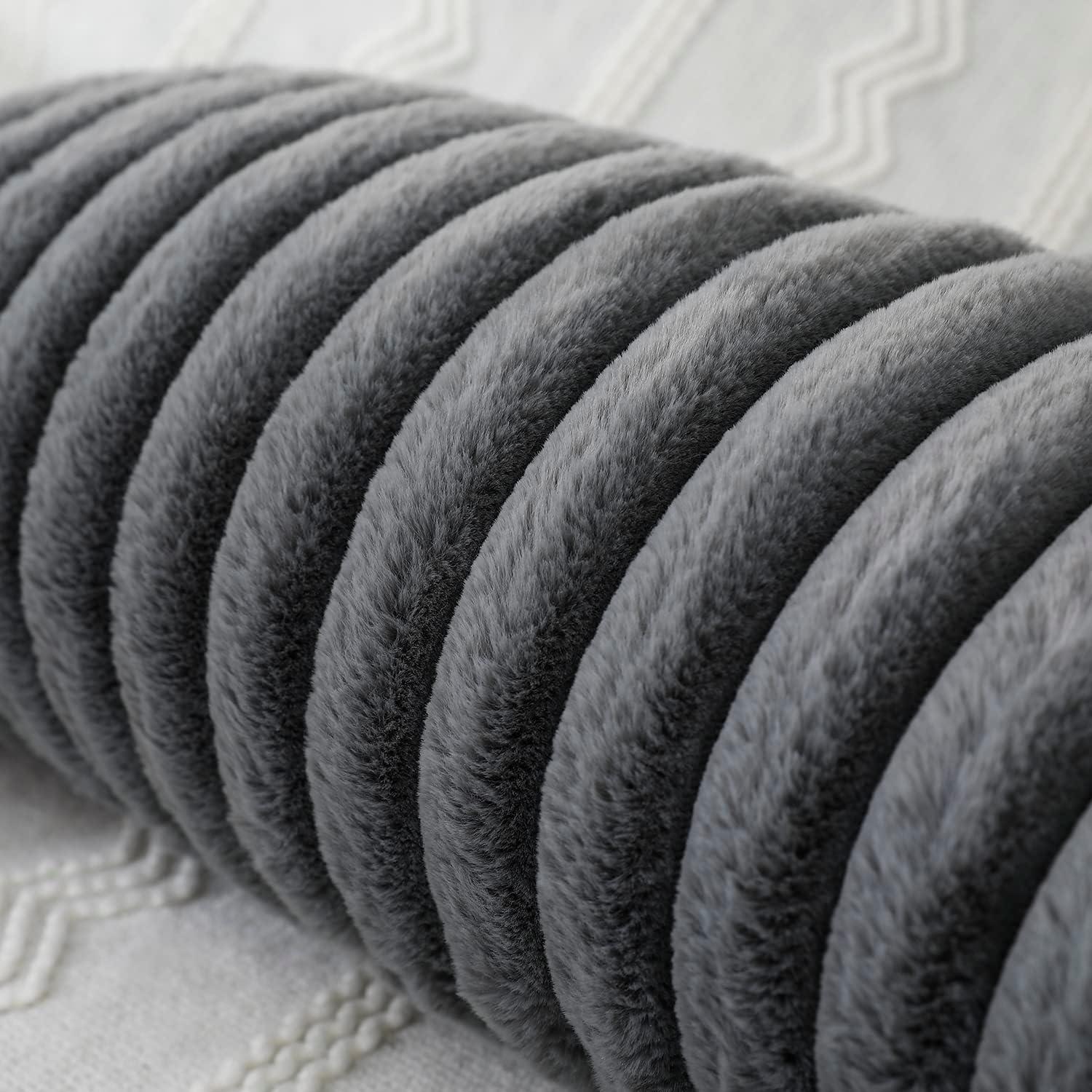 PANOD Faux Fur Decorative Lumbar Throw Pillow Covers 12 x 24,Long Boho Lumbar Pillow Covers Pillow Case Cushion Case for Bed Sofa Farmhouse Livingroom,Grey