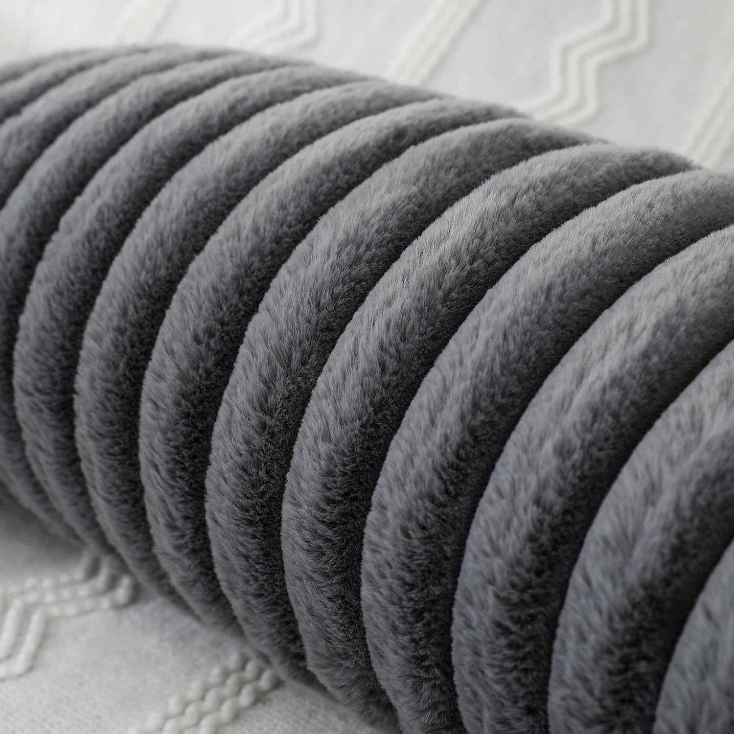 PANOD Faux Fur Decorative Lumbar Throw Pillow Covers 12 x 24,Long Boho Lumbar Pillow Covers Pillow Case Cushion Case for Bed Sofa Farmhouse Livingroom,Grey