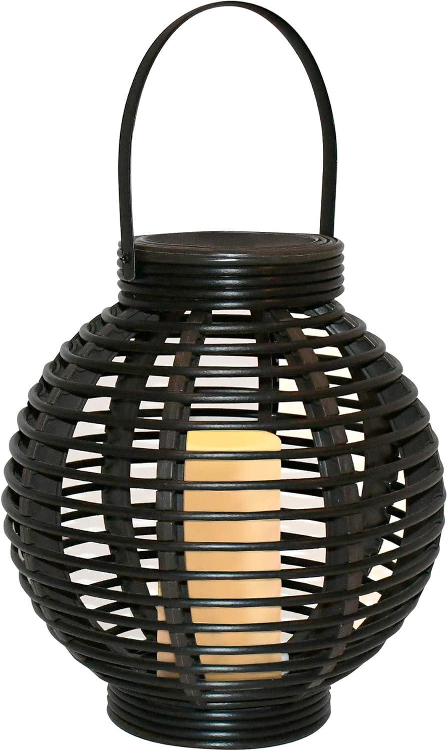 Solar Powered Basket Lantern with LED Candle