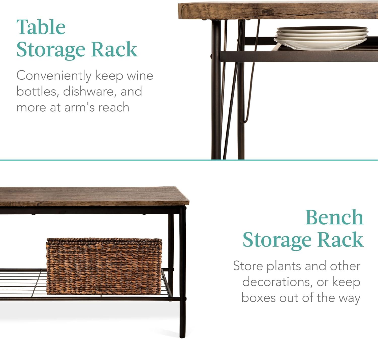 Best Choice Products 6-Piece 55in Modern Home Dining Set w/ Storage Racks, Rectangular Table, Bench, 4 Chairs - Brown