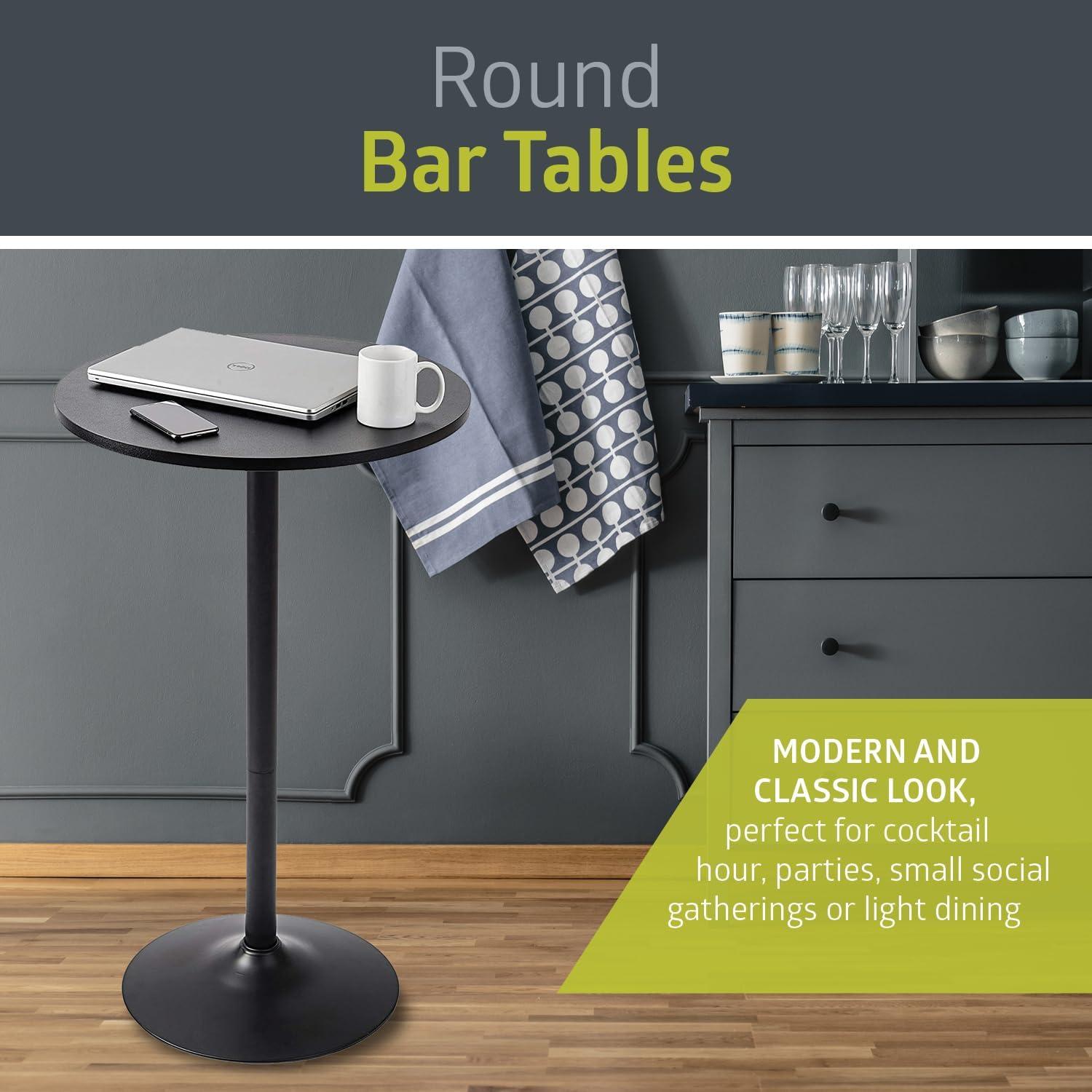 FETON Round Bistro Pub Table 4 Pack Modern Style Metal Base MDF Top Cocktail Bar Table Counter Bar Height for Pub, Dining Room, Party (Black)