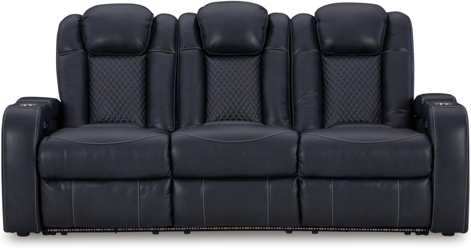 Black Faux Leather Power Reclining Sofa with Cup Holders