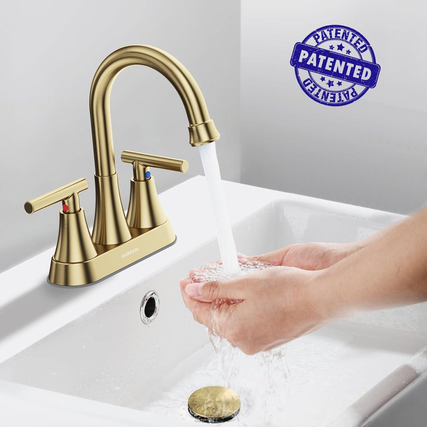 4-Inch Brushed Gold Stainless Steel Bathroom Faucet Set