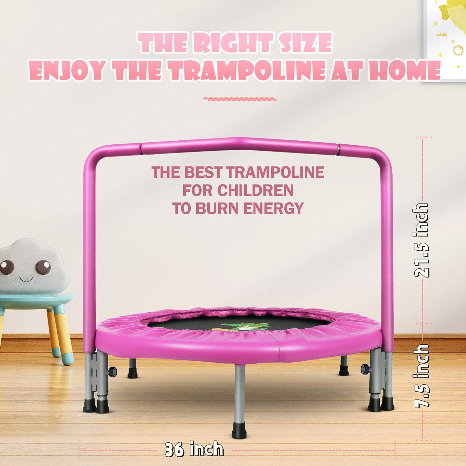 Pink Round Mini Trampoline with Handle for Kids