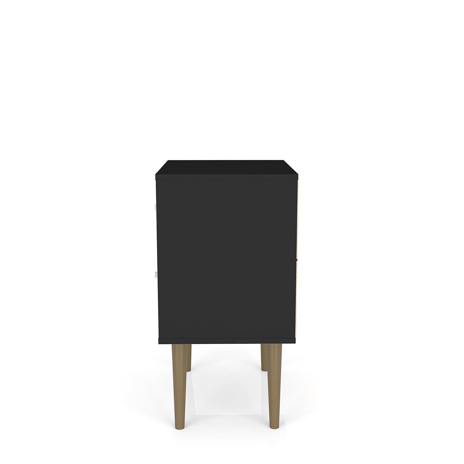 Manhattan Comfort Liberty 2.0 Mid Century Modern Nightstand Black: Particle Board Construction, Storage Drawer, Rectangle Shape