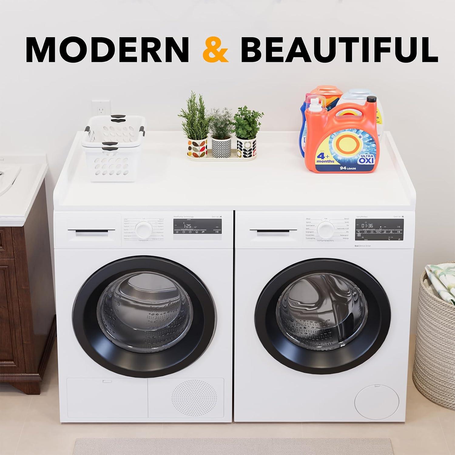 SpaceAid Washer Dryer Countertop, Laundry Wood Shelf Topper with Edge, 54" Width x 27.5" Depth Cover Guard Organizer for Washer and Dryer Laundry Hamper Counter Storage Organization (White)