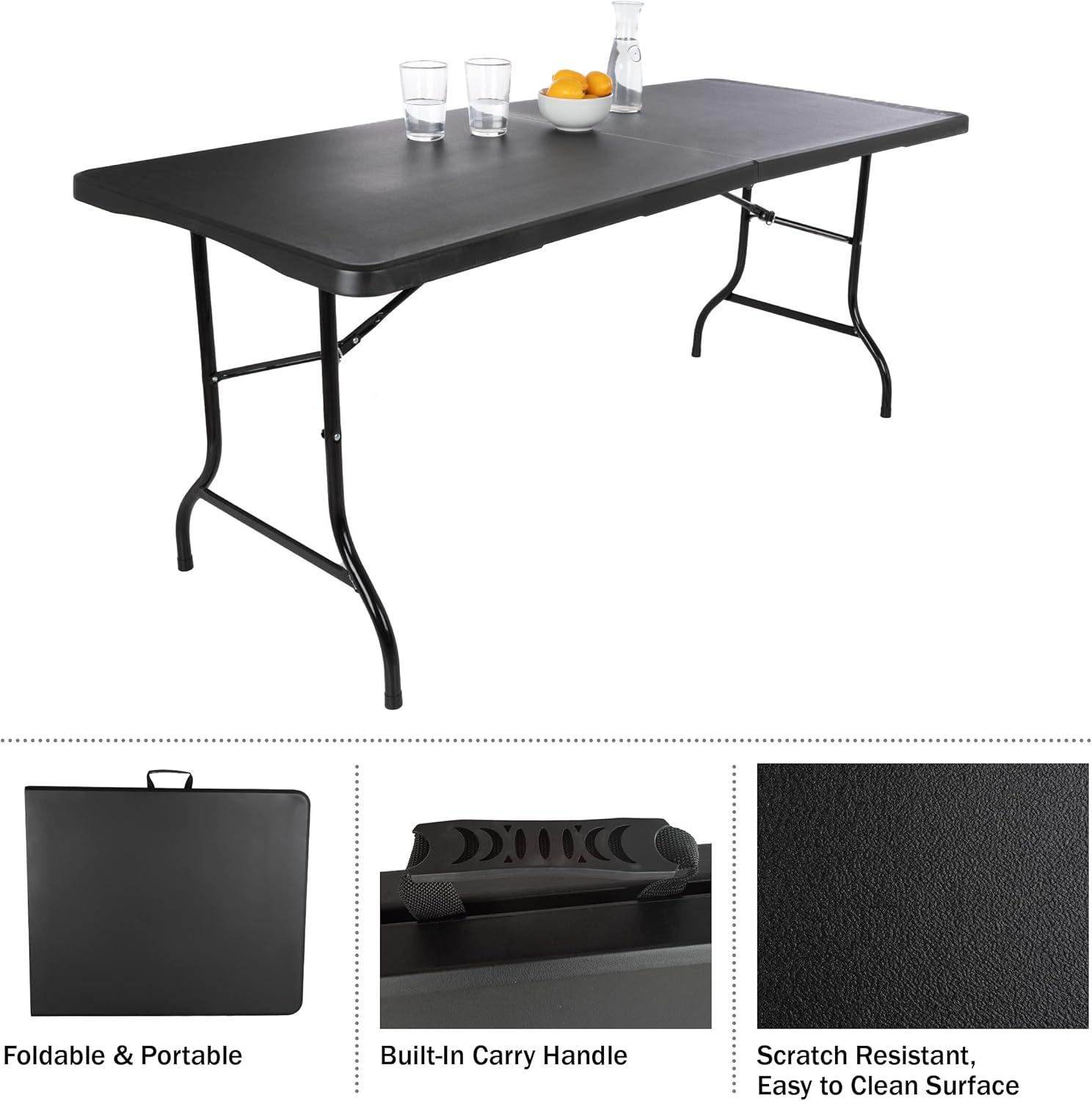 Hasting Home Adjustable Folding Table - Plastic Utility Tabletop