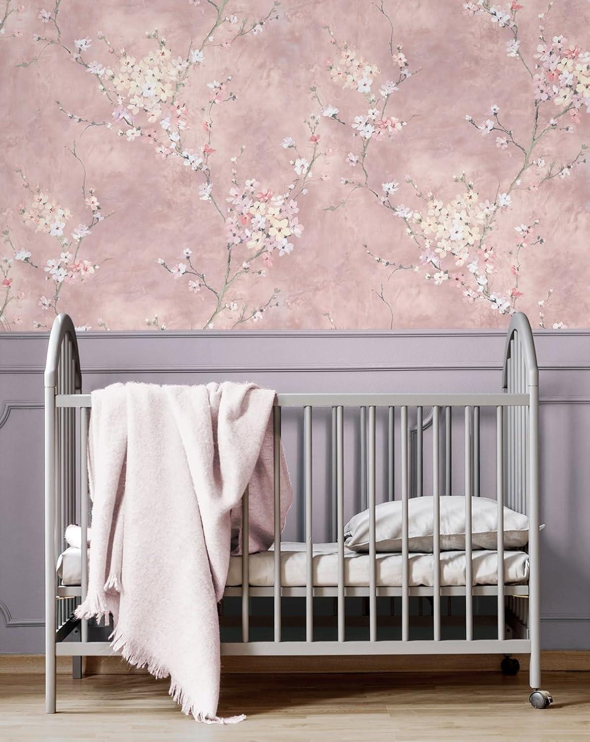 Harry & Grace Dusty Rose Floral Blossom Peel and Stick Wallpaper - 27 in. W. x 18 ft. L. Roll