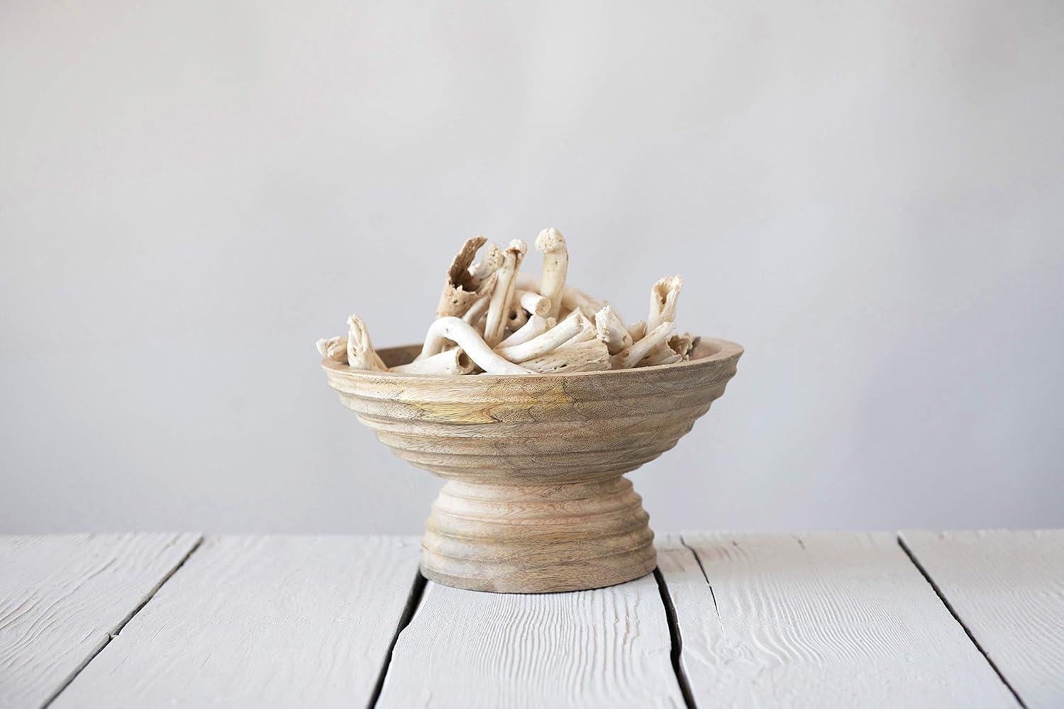 Creative Co-Op Ridged Mango Wood Footed Bowl