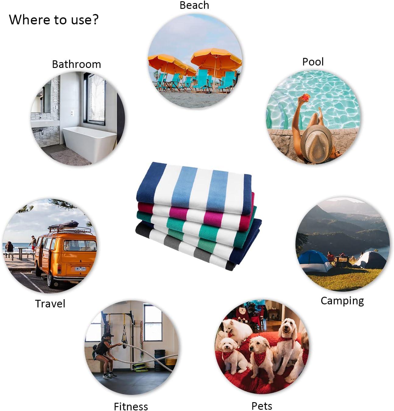 Cotton Oversized Beach Towel - Extra Large 40"X70" Plush Thick Pool Towel, XL Fluffy Multi Blue Beach Towels Stripe Swimming Towel for Adults Mens Women