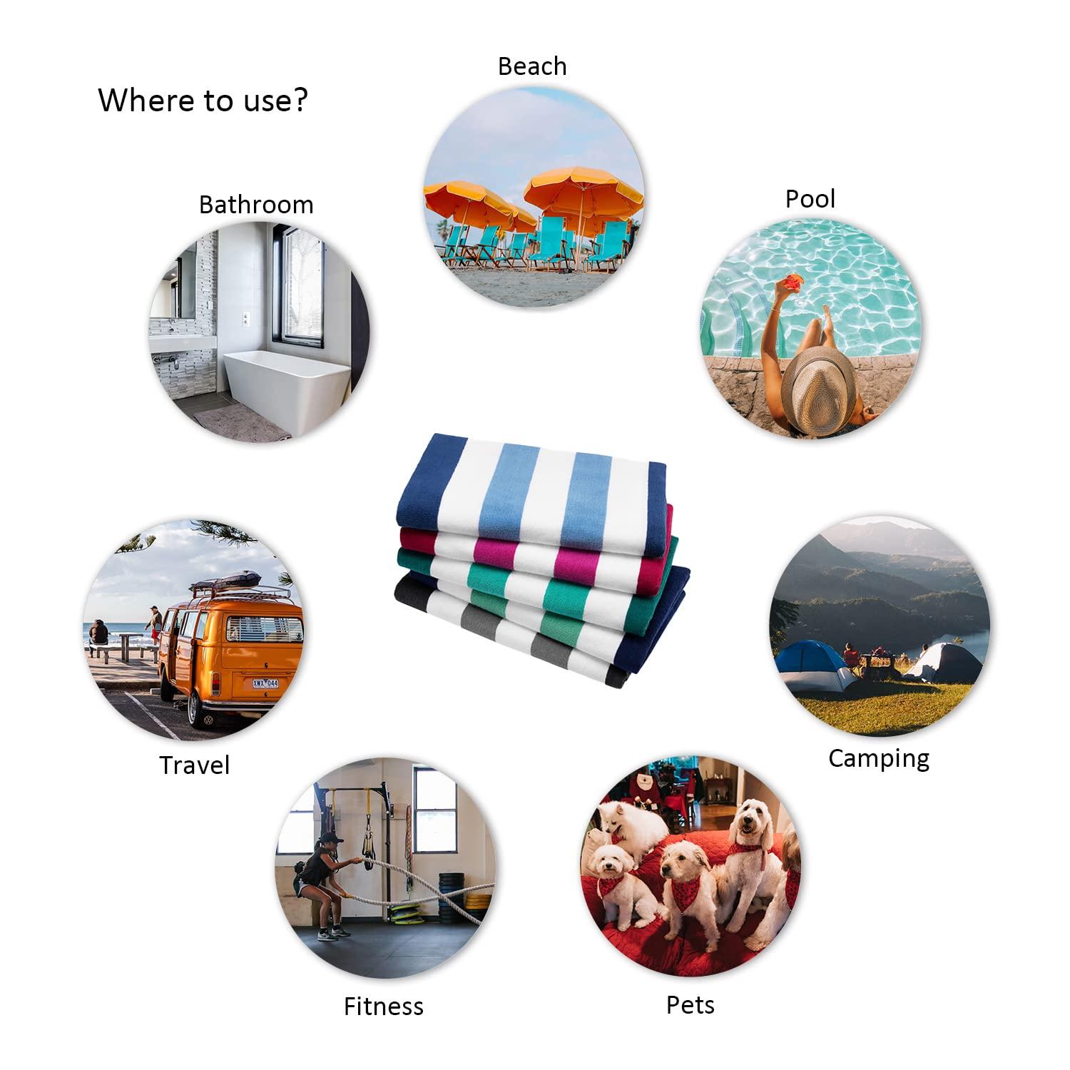 Cotton Oversized Beach Towel - Extra Large 40"X70" Plush Thick Pool Towel, XL Fluffy Multi Blue Beach Towels Stripe Swimming Towel for Adults Mens Women