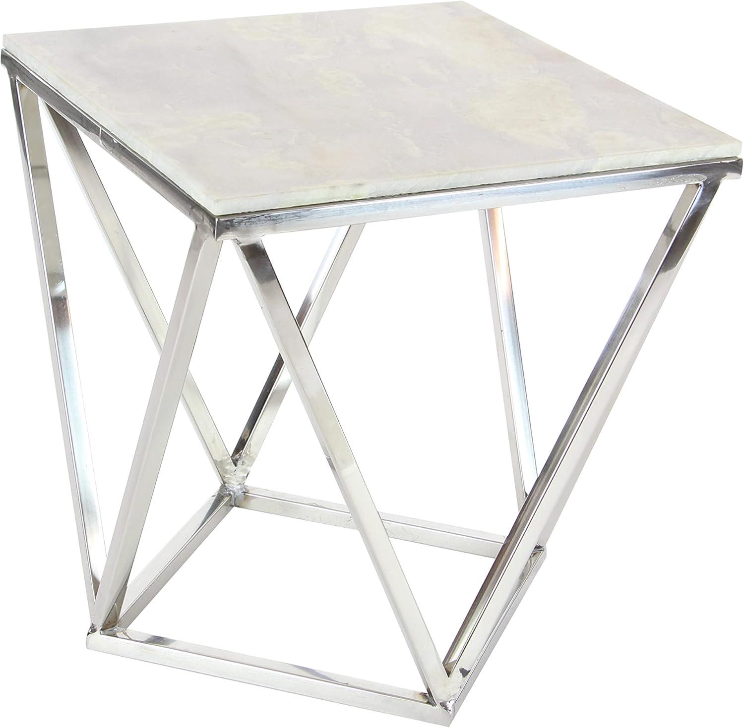 Modern Marble and Stainless Steel Accent Table Silver - Olivia & May: No Assembly, Chic Square Design