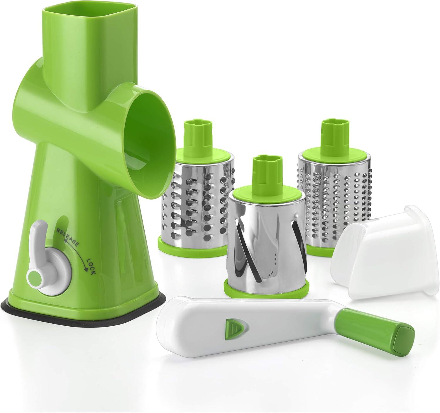 Green Rotary Drum Grater with Stainless Steel Drums