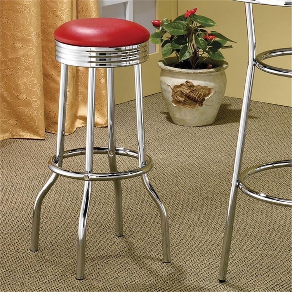 Coaster Modern Round Faux Leather Bar Stools in Red