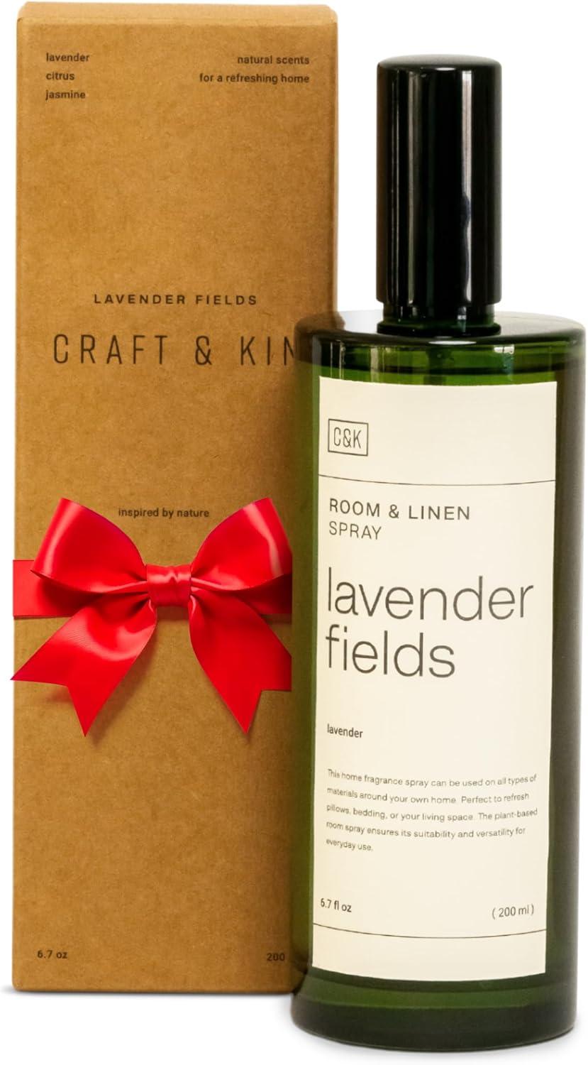 Lavender Fields Green Glass Room and Linen Spray Bottle