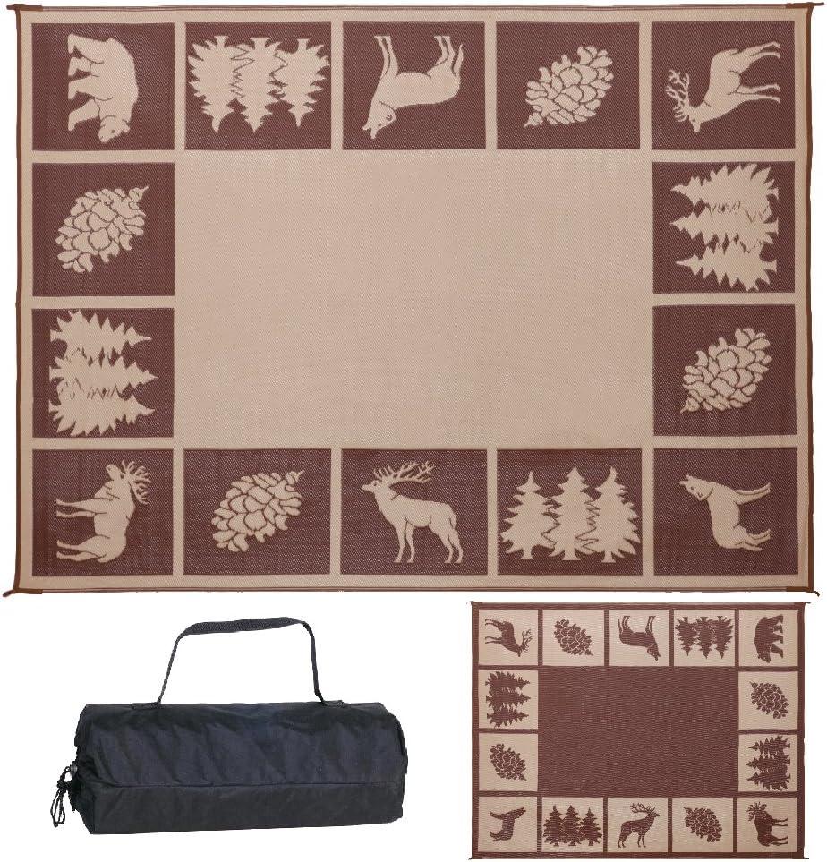 Stylish Camping 9-feet by 12-feet Reversible Mat, Plastic Straw Rug, Large Floor Mat for Outdoors, RV, Patio, Backyard, Picnic, Beach, Camping - Hunter Mat (Brown/Beige) Brown/Beige 9'x12'