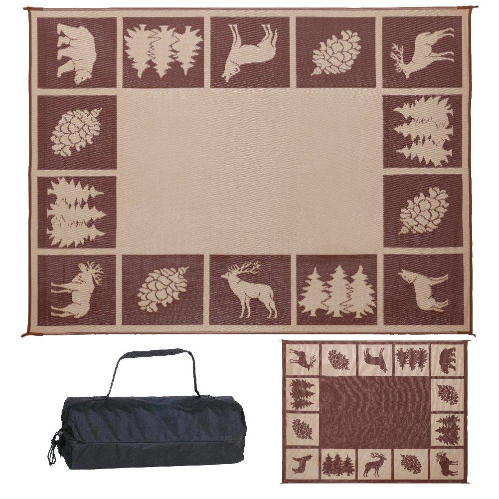 Stylish Camping 9-feet by 12-feet Reversible Mat, Plastic Straw Rug, Large Floor Mat for Outdoors, RV, Patio, Backyard, Picnic, Beach, Camping - Hunter Mat (Brown/Beige) Brown/Beige 9'x12'