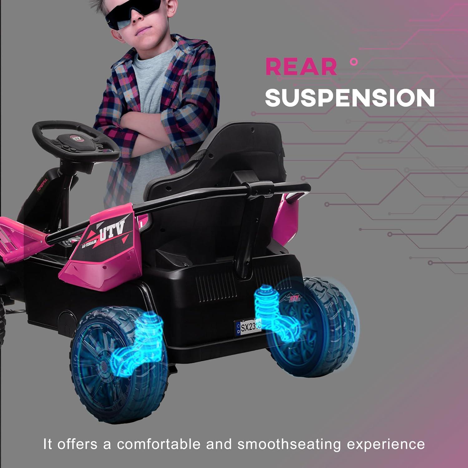 Qaba 24V Electric Car for Kids Battery Powered Kids Ride on Car with Remote Control, Spring Suspension Horn, Music, Lights, Aged 3-8 Years Old