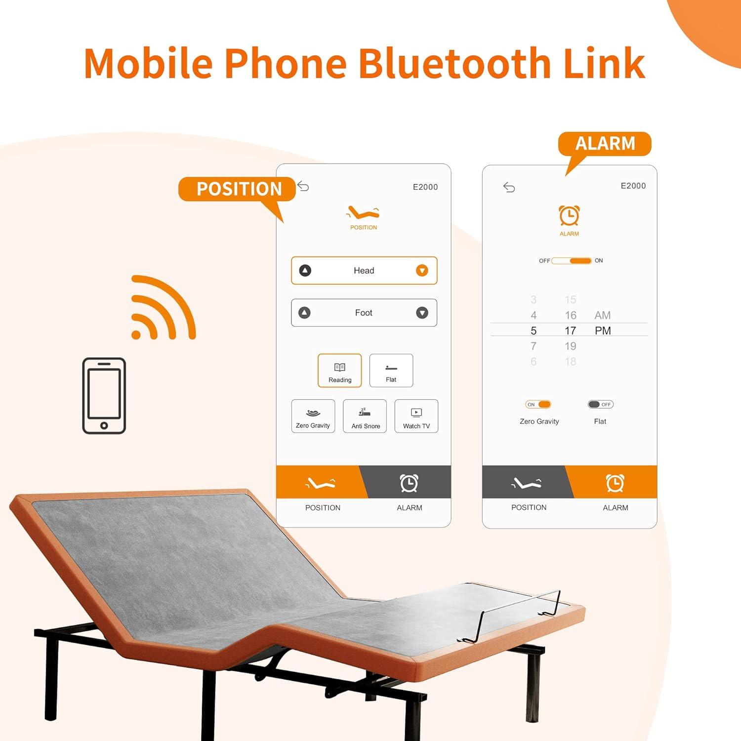 E2000 Series Zero Gravity Adjustable Bed with Wireless Remote & App Control