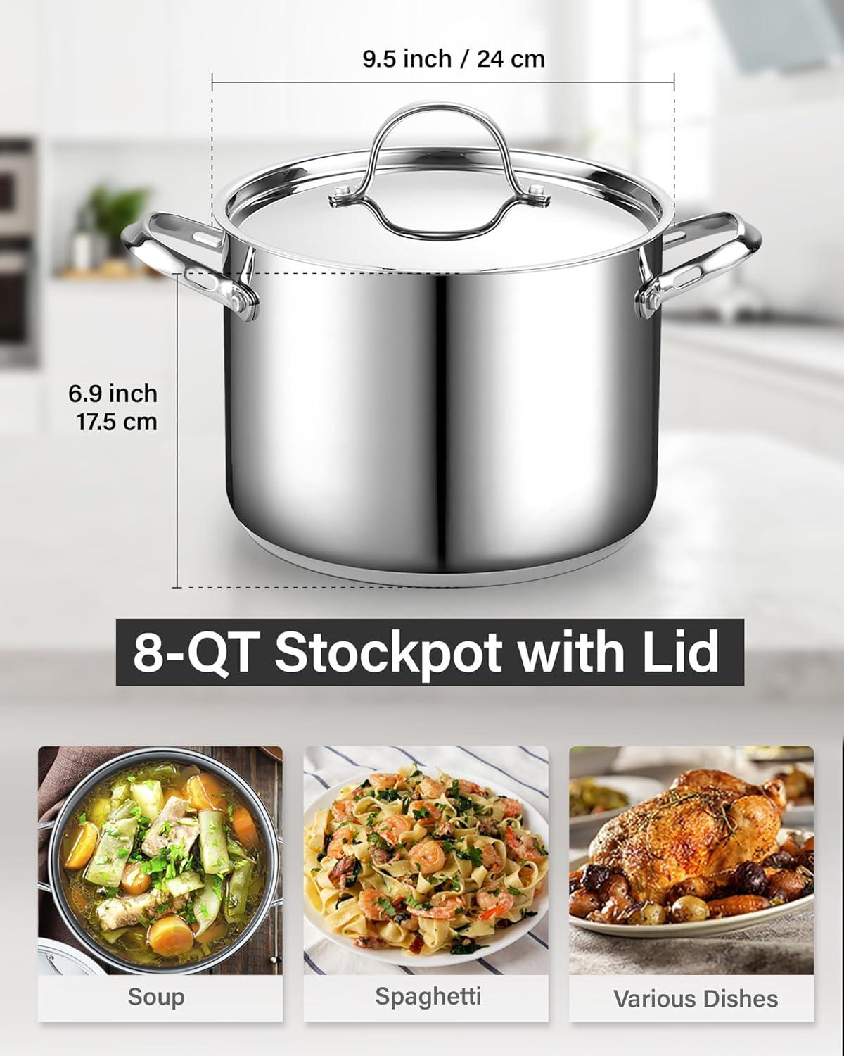 Cooks Standard 18/10 Stainless Steel Stockpot 8-Quart, Classic Deep Cooking Pot Canning Cookware with Stainless Steel Lid, Silver