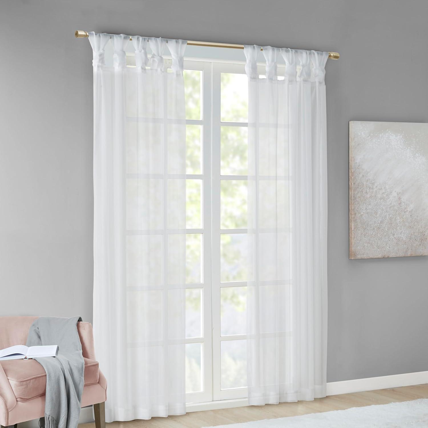 Set of 2 84"x50" Persis Twisted Tab Voile Sheer Window White: Madison Park Curtain Panels, Transitional Style