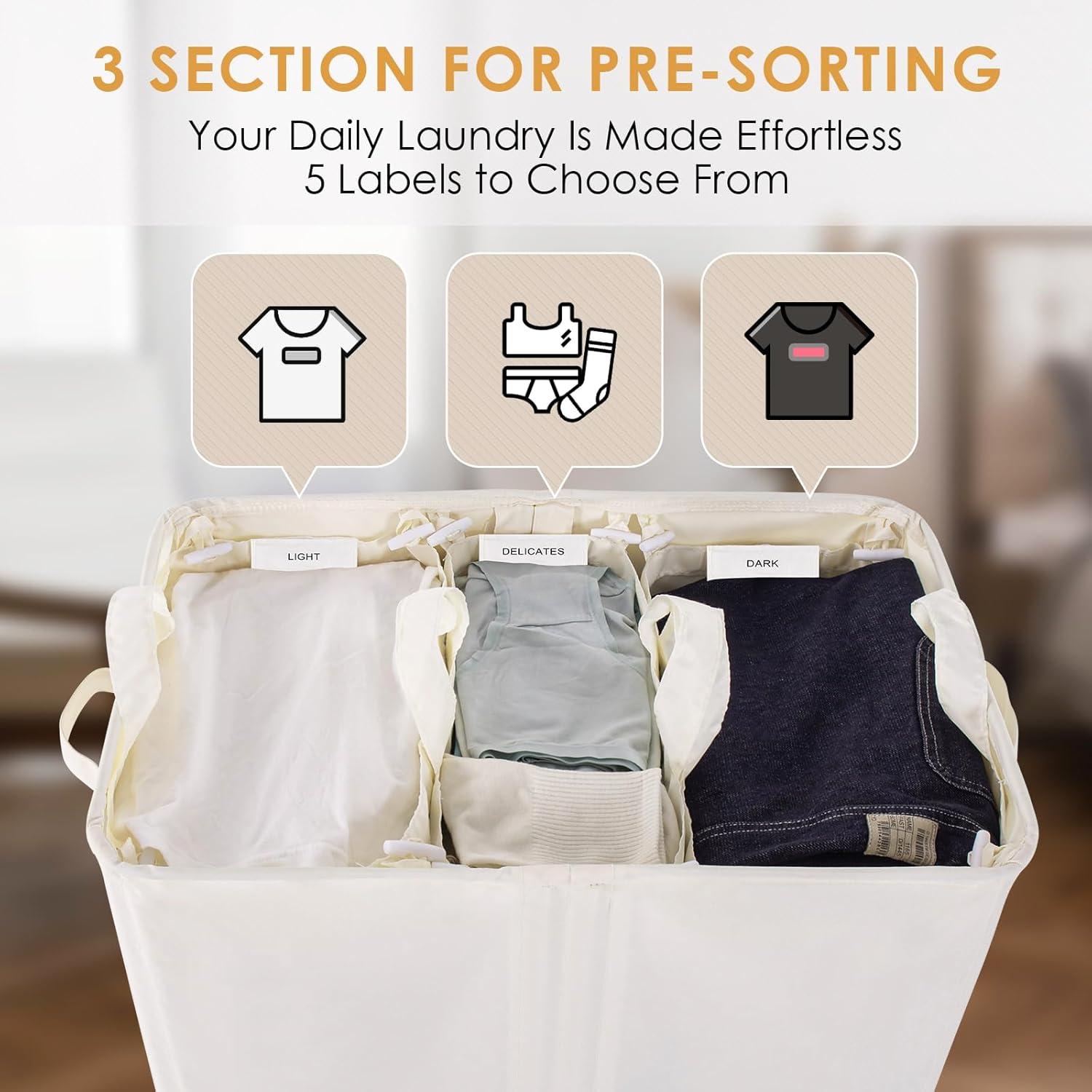 Latitude Run® 160L Laundry Hamper 3 Section, Dirty Clothes Hamper With Lid
