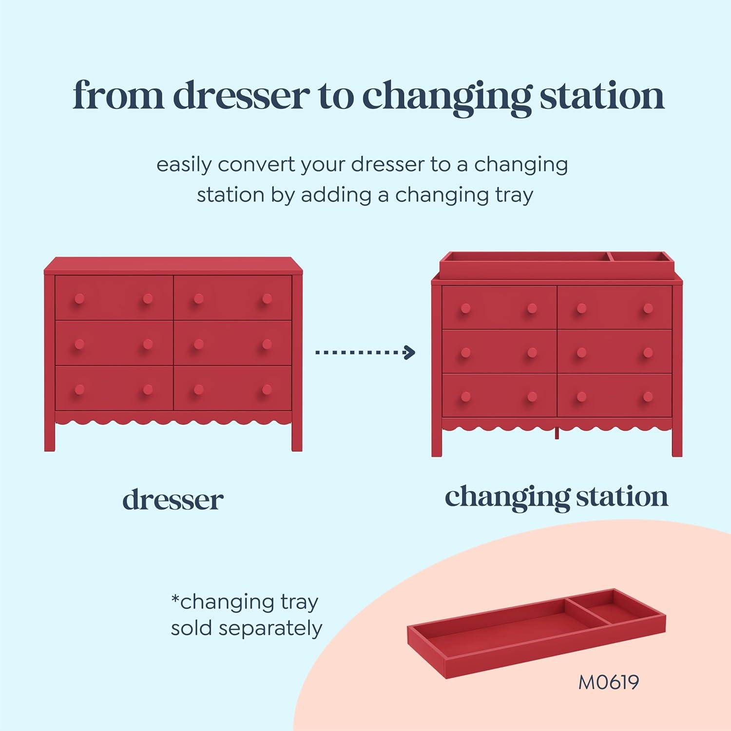 DaVinci Sammy Scallop 6 Drawer Dresser - Tomato Red