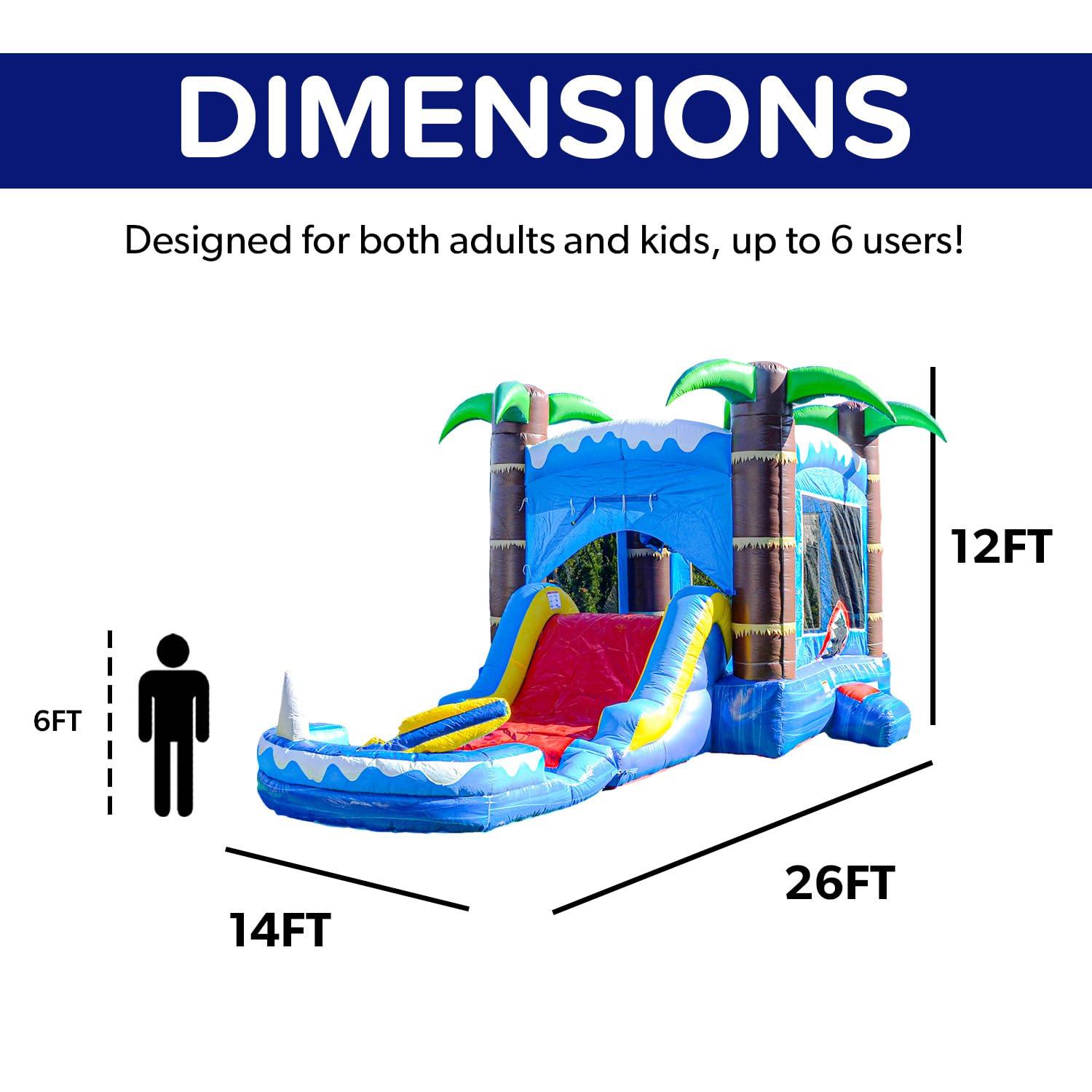 HeroKiddo Ocean Shark Commercial Grade Bounce House Water Slide with Splash Pool for Kids and Adults (with Blower), Basketball Hoop, Outdoor Indoor, Wet Dry Combo, Big Inflatable, Rental Quality